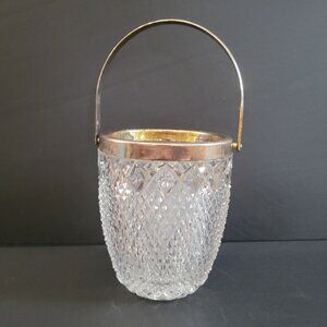 Cut Glass Ice Bucket With Silver-Plated Handle